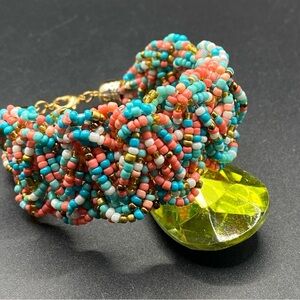 Seed Bead Braided Twist Wide Bracelet Artisan Made Western Inspired Boho